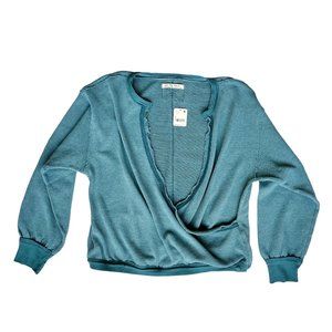*NEW* Free People Anyway Tee Deep Teal Long Sleeve Faux Wrap Size Large Women’s